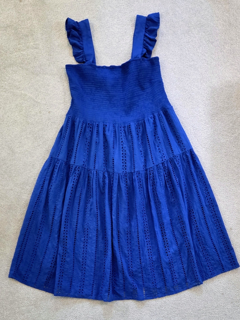 Grace + Karma 2X Royal Blue Eyelet Smocked Tiered Midi Dress